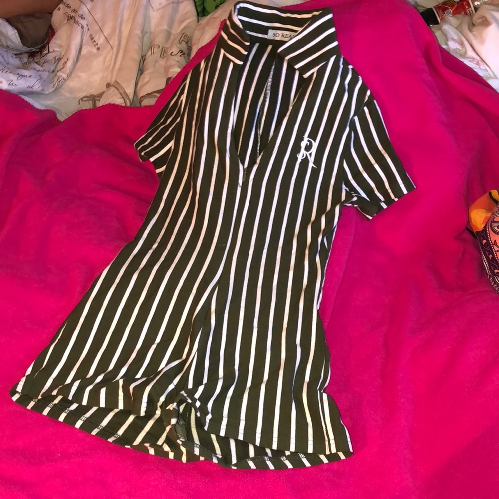 So Real Cute Green n White Romper
